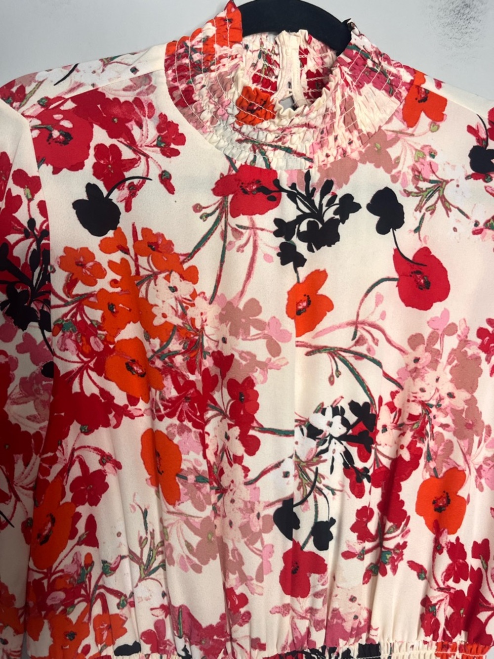Nanette Lepore Long Sleeve High-Low Smocked Mockneck Floral Pink Dress Size 6 - Picture 4 of 14